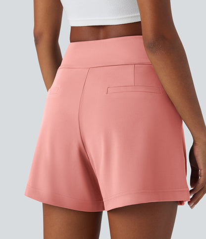 High Waisted Pocket Wide Leg Work Shorts
