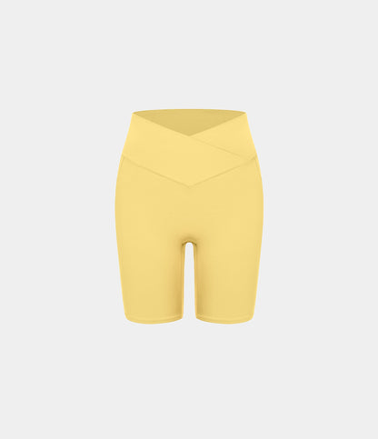 High Waisted Crossover Pocket Yoga Biker Shorts 7"-UPF50+