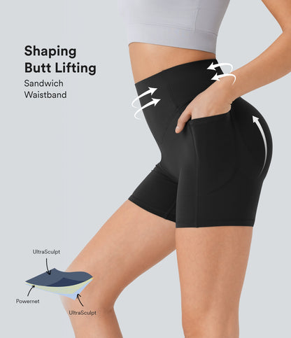 High Waisted Scrunch Butt Lifting Tummy Control Side Pocket Shaping Workout Biker Shorts 5''