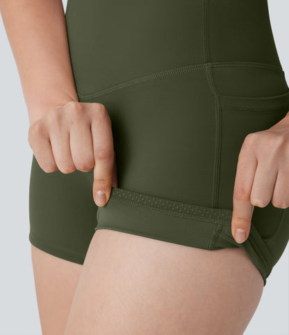 High Waisted Tummy Control Pocket Shaping Training Biker Shorts 3''