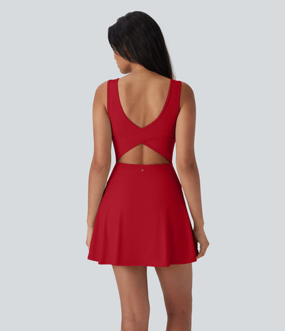 U Neck 2-in-1 Pocket Mini Cool Touch Dance Active Dress-Easy Peezy