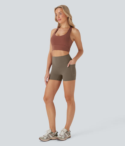 High Waisted Tummy Control Pocket Shaping Training Biker Shorts 3''