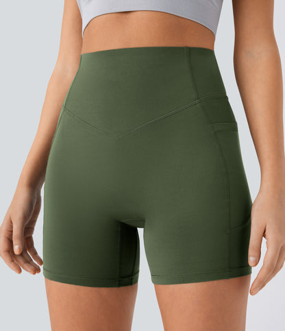 High Waisted Scrunch Butt Lifting Tummy Control Side Pocket Shaping Workout Biker Shorts 5''