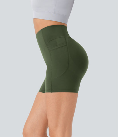 High Waisted Scrunch Butt Lifting Tummy Control Side Pocket Shaping Workout Biker Shorts 5''