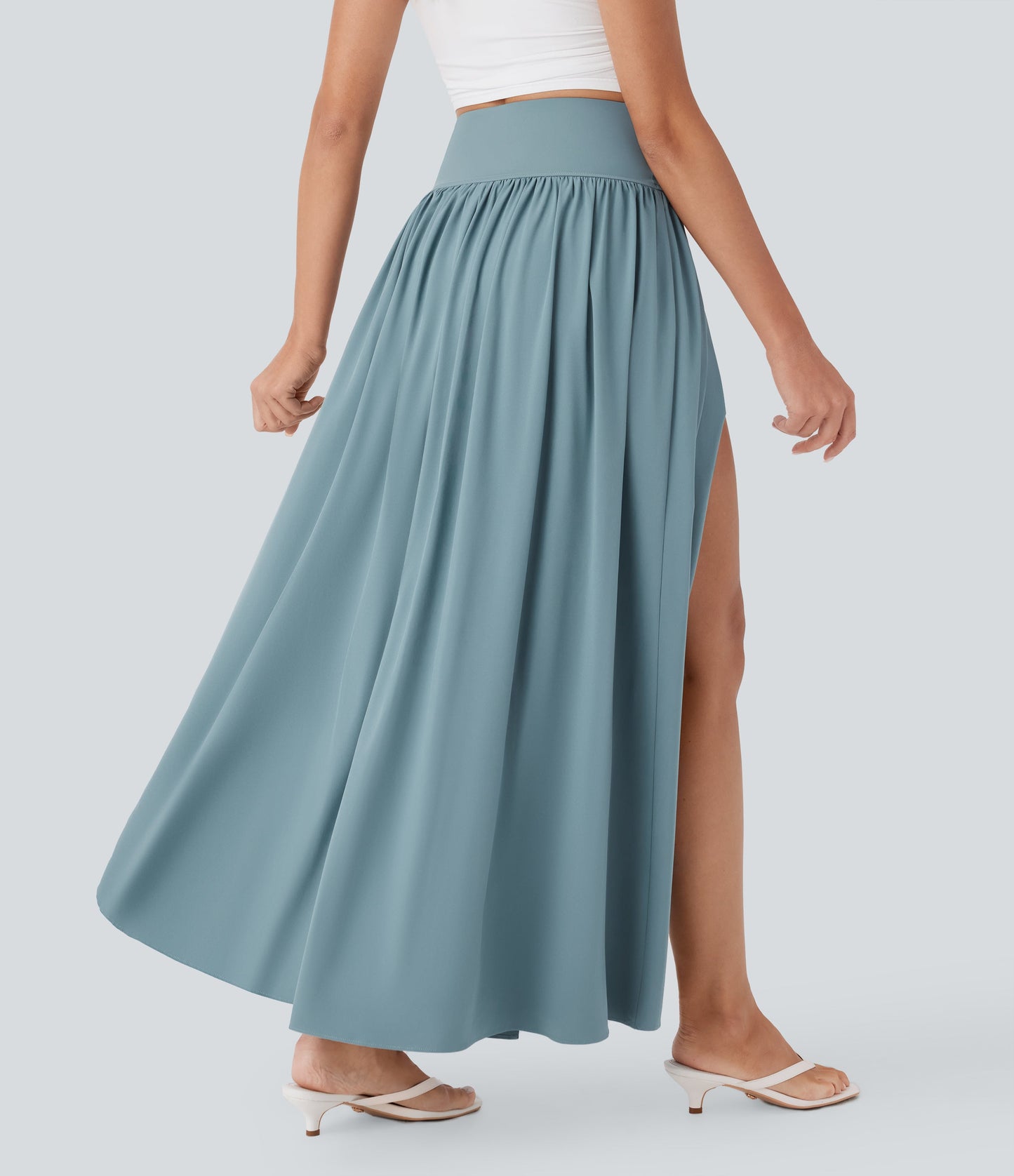 High Waisted Tummy Control 2-in-1 Flowy Quick Dry Maxi Skirt