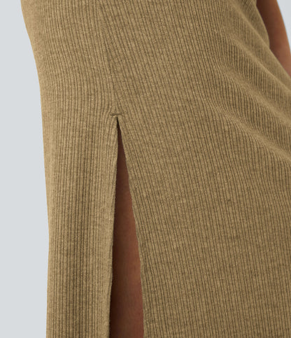 High Waisted Hem A Line Maxi Casual Skirt