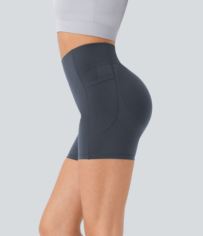 High Waisted Scrunch Butt Lifting Tummy Control Side Pocket Shaping Workout Biker Shorts 5''
