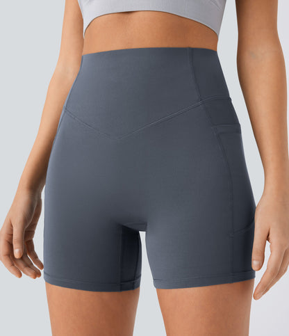High Waisted Scrunch Butt Lifting Tummy Control Side Pocket Shaping Workout Biker Shorts 5''