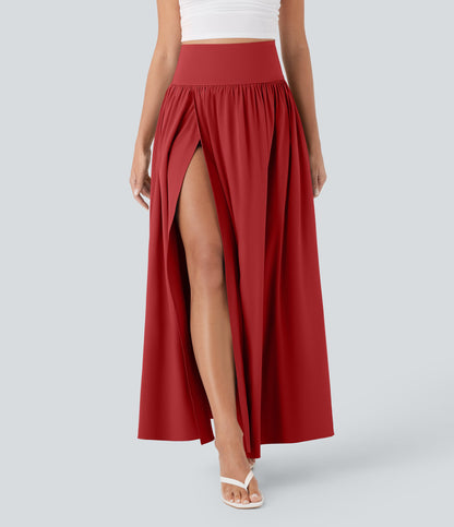 High Waisted Tummy Control 2-in-1 Flowy Quick Dry Maxi Skirt