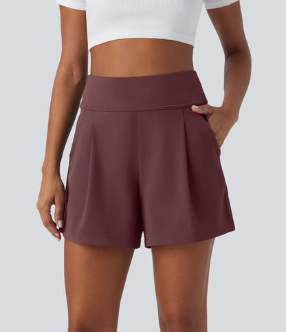 High Waisted Pocket Wide Leg Work Shorts