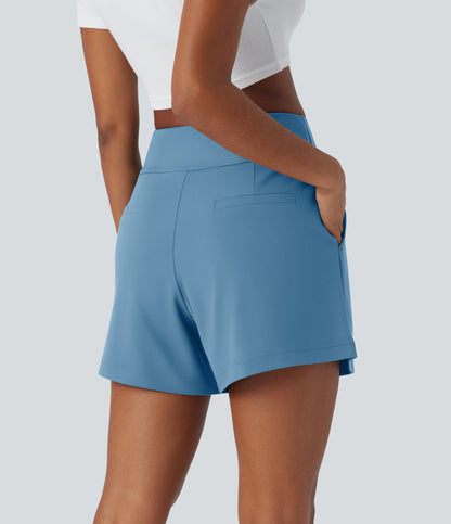 High Waisted Pocket Wide Leg Work Shorts