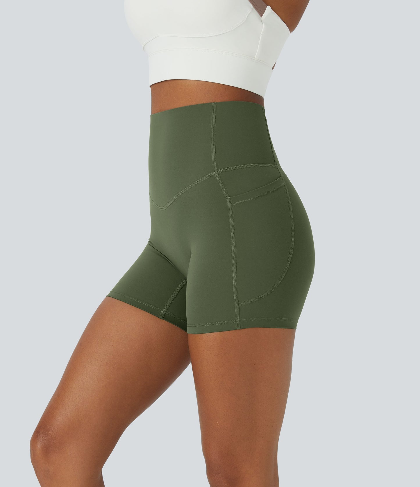 High Waisted Tummy Control Side Pocket Shaping Training Biker Shorts 5''