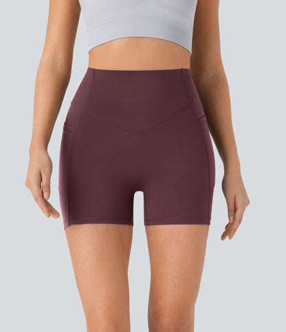 High Waisted Scrunch Butt Lifting Tummy Control Side Pocket Shaping Workout Biker Shorts 5''