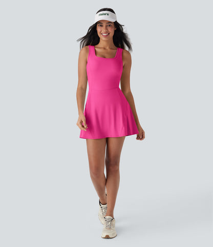U Neck 2-in-1 Pocket Mini Cool Touch Dance Active Dress-Easy Peezy