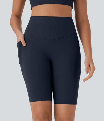 High Waisted Tummy Control Pocket Shaping Training Biker Shorts 9''
