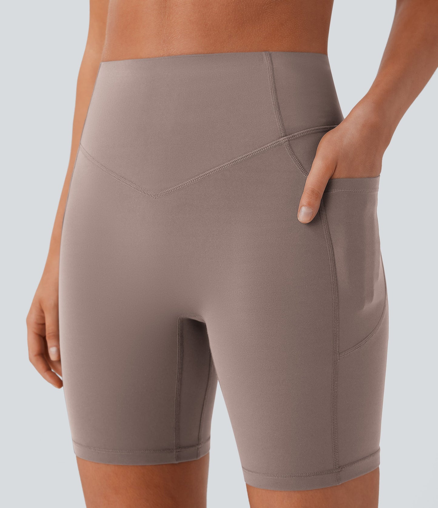 High Waisted Scrunch Butt Lifting Tummy Control Side Pocket Shaping Workout Biker Shorts 7''