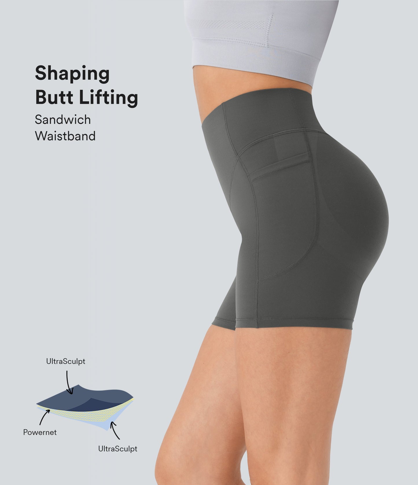 High Waisted Scrunch Butt Lifting Tummy Control Side Pocket Shaping Workout Biker Shorts 5''
