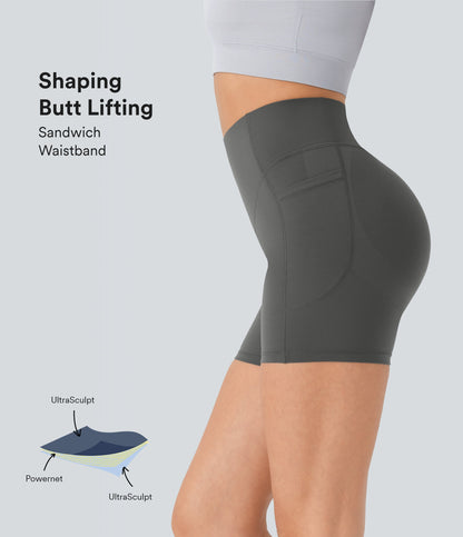 High Waisted Scrunch Butt Lifting Tummy Control Side Pocket Shaping Workout Biker Shorts 5''
