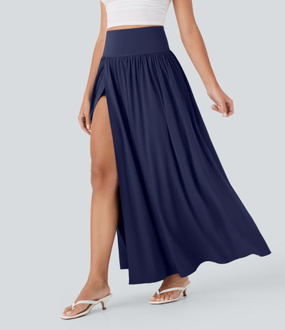 High Waisted Tummy Control 2-in-1 Flowy Quick Dry Maxi Skirt
