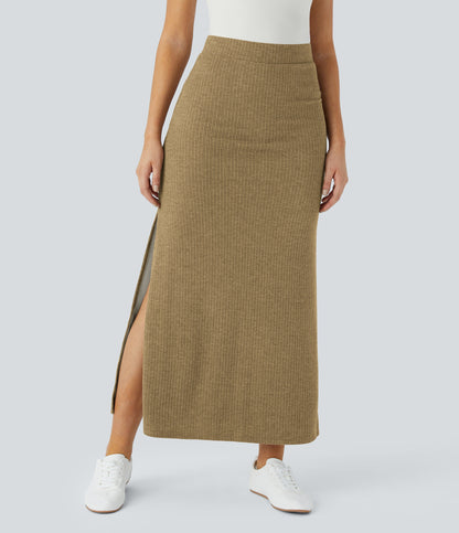 High Waisted Hem A Line Maxi Casual Skirt