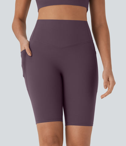 High Waisted Tummy Control Pocket Shaping Training Biker Shorts 9''