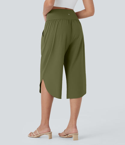 High Waisted Crossover Pocket Quick Dry Capri Pants