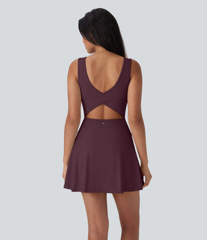 U Neck 2-in-1 Pocket Mini Cool Touch Dance Active Dress-Easy Peezy