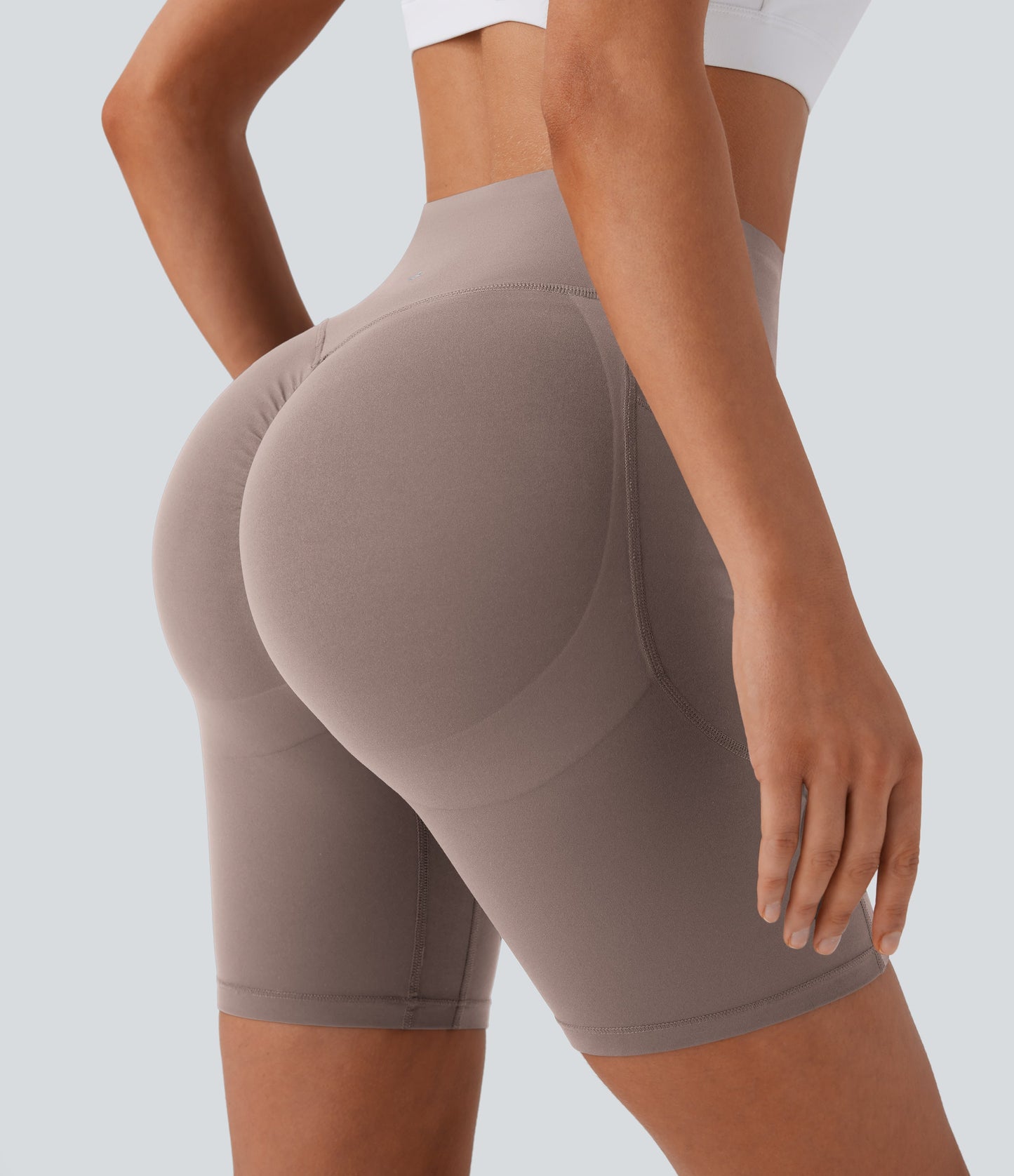 High Waisted Scrunch Butt Lifting Tummy Control Side Pocket Shaping Workout Biker Shorts 7''
