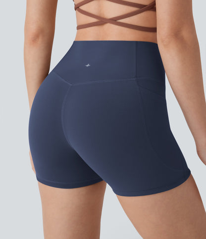High Waisted Tummy Control Pocket Shaping Training Biker Shorts 3''