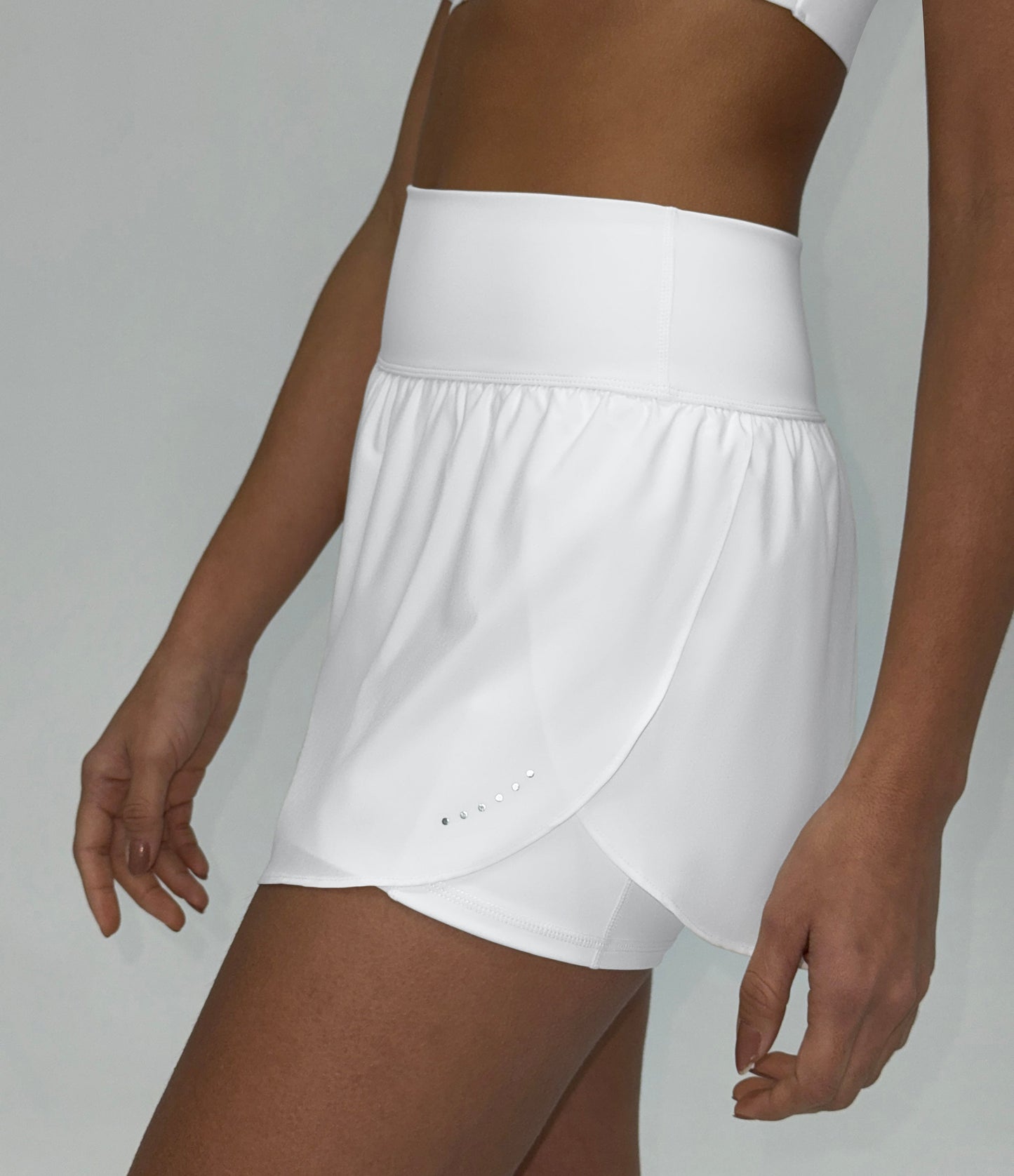 QuickDry High Waisted Reflective Dots Crossover Hem 2-in-1 Pockets Running Shorts