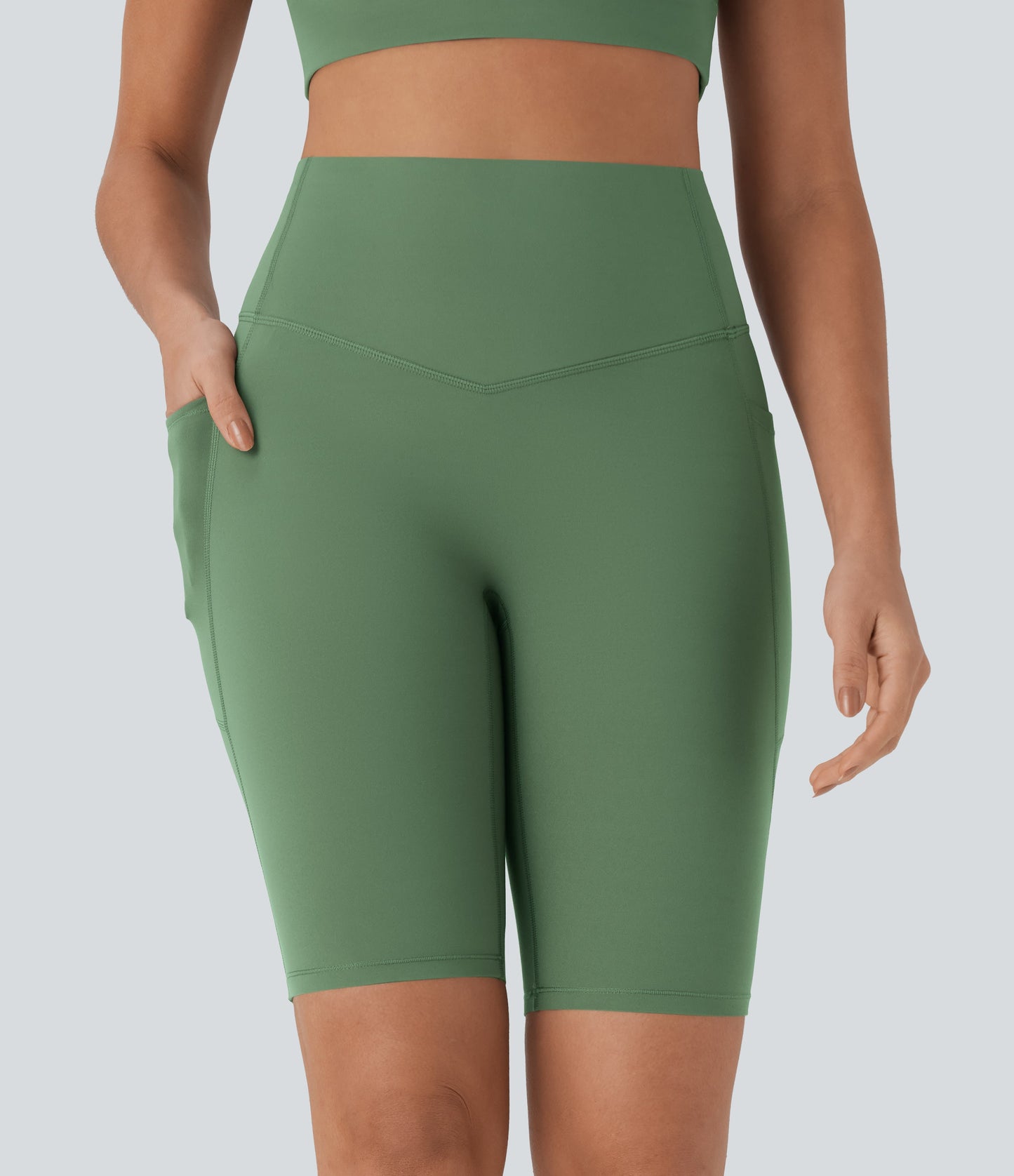 High Waisted Tummy Control Pocket Shaping Training Biker Shorts 9''
