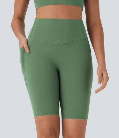 High Waisted Tummy Control Pocket Shaping Training Biker Shorts 9''