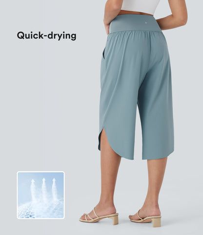 High Waisted Crossover Pocket Quick Dry Capri Pants