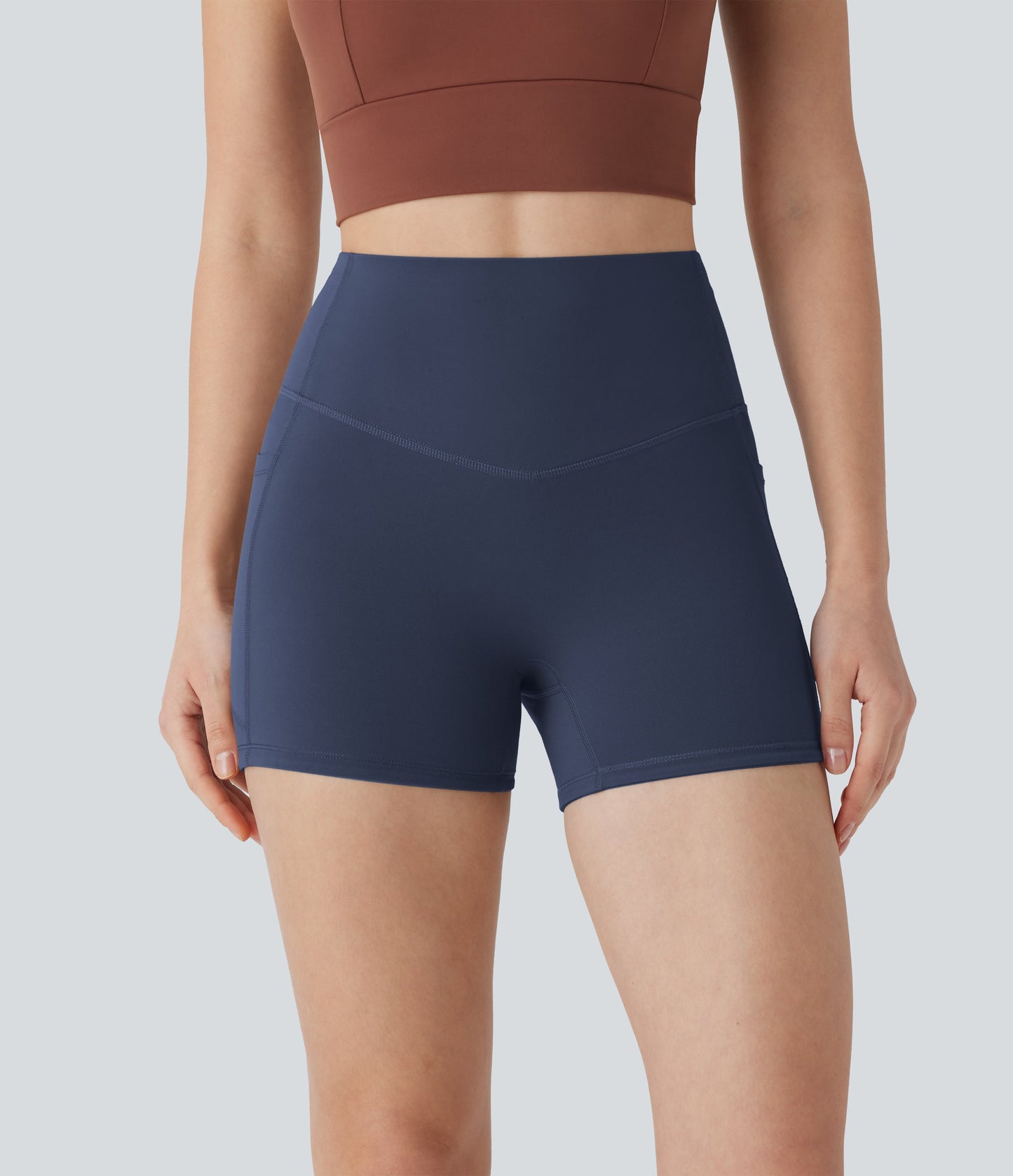 High Waisted Tummy Control Pocket Shaping Training Biker Shorts 3''