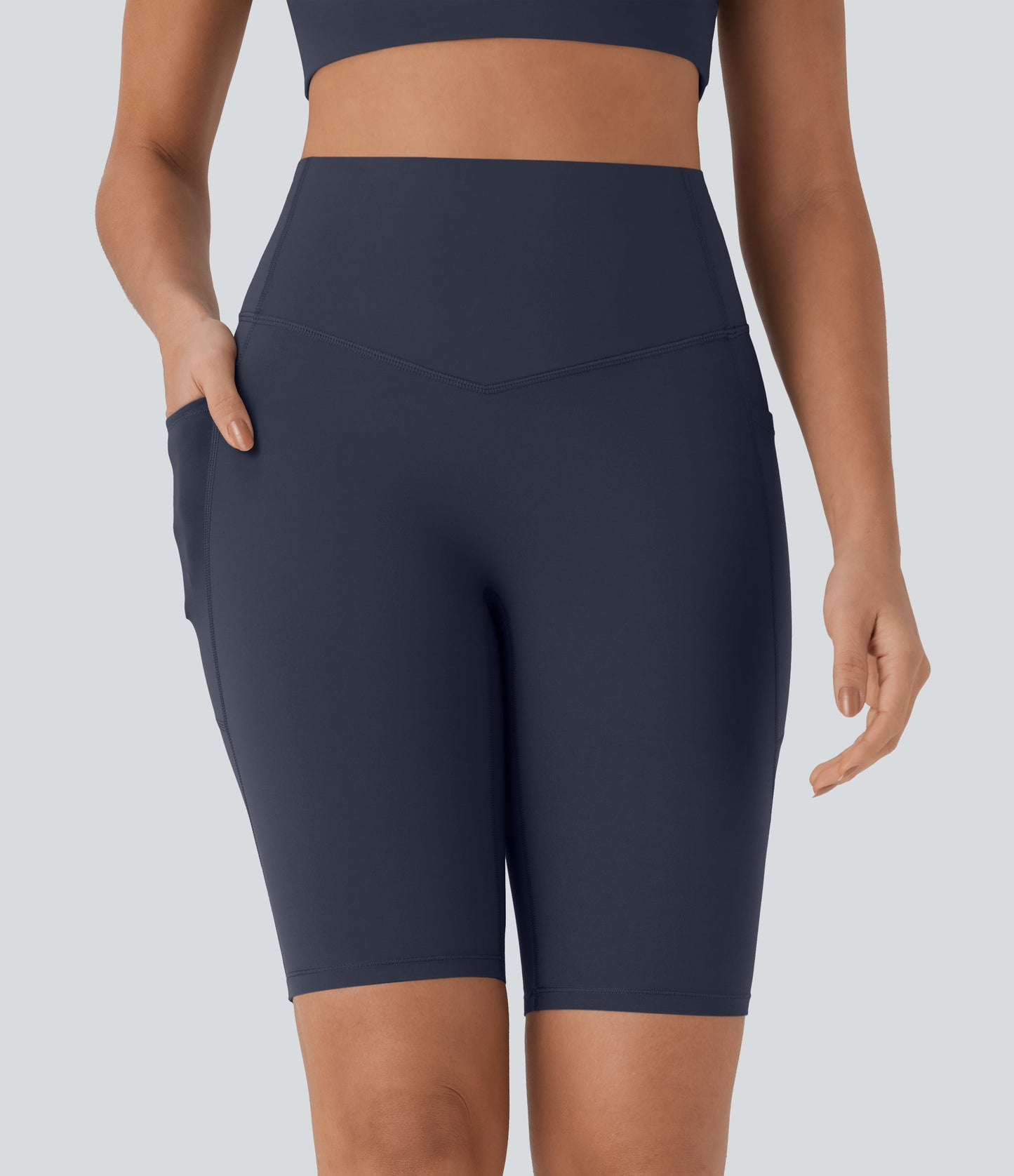 High Waisted Tummy Control Pocket Shaping Training Biker Shorts 9''