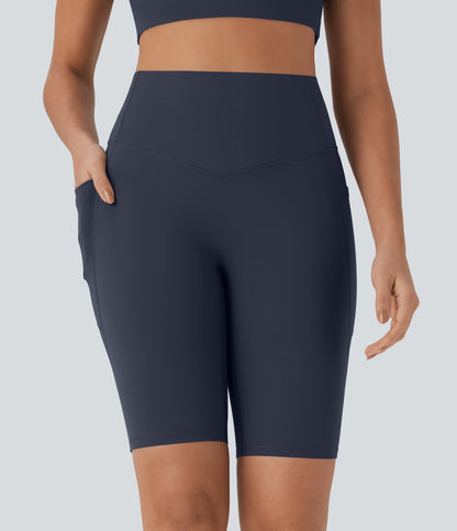High Waisted Tummy Control Pocket Shaping Training Biker Shorts 9''