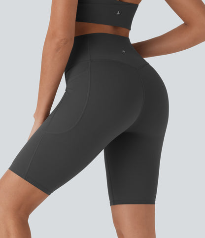 High Waisted Tummy Control Pocket Shaping Training Biker Shorts 9''