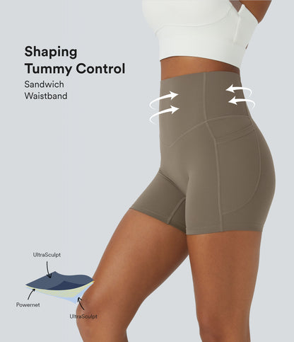 High Waisted Tummy Control Side Pocket Shaping Training Biker Shorts 5''