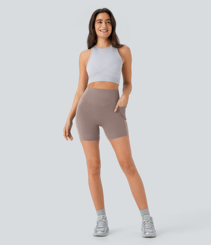 High Waisted Scrunch Butt Lifting Tummy Control Side Pocket Shaping Workout Biker Shorts 5''