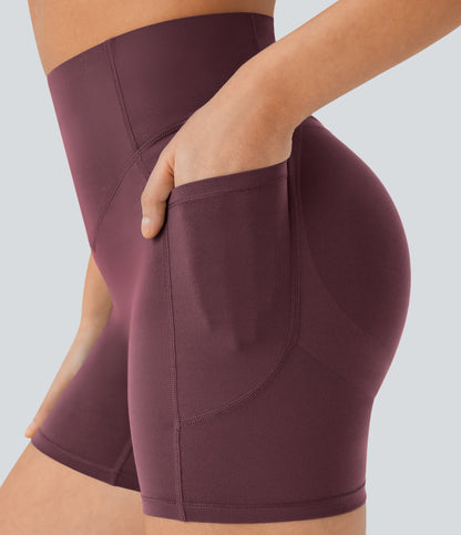 High Waisted Scrunch Butt Lifting Tummy Control Side Pocket Shaping Workout Biker Shorts 5''