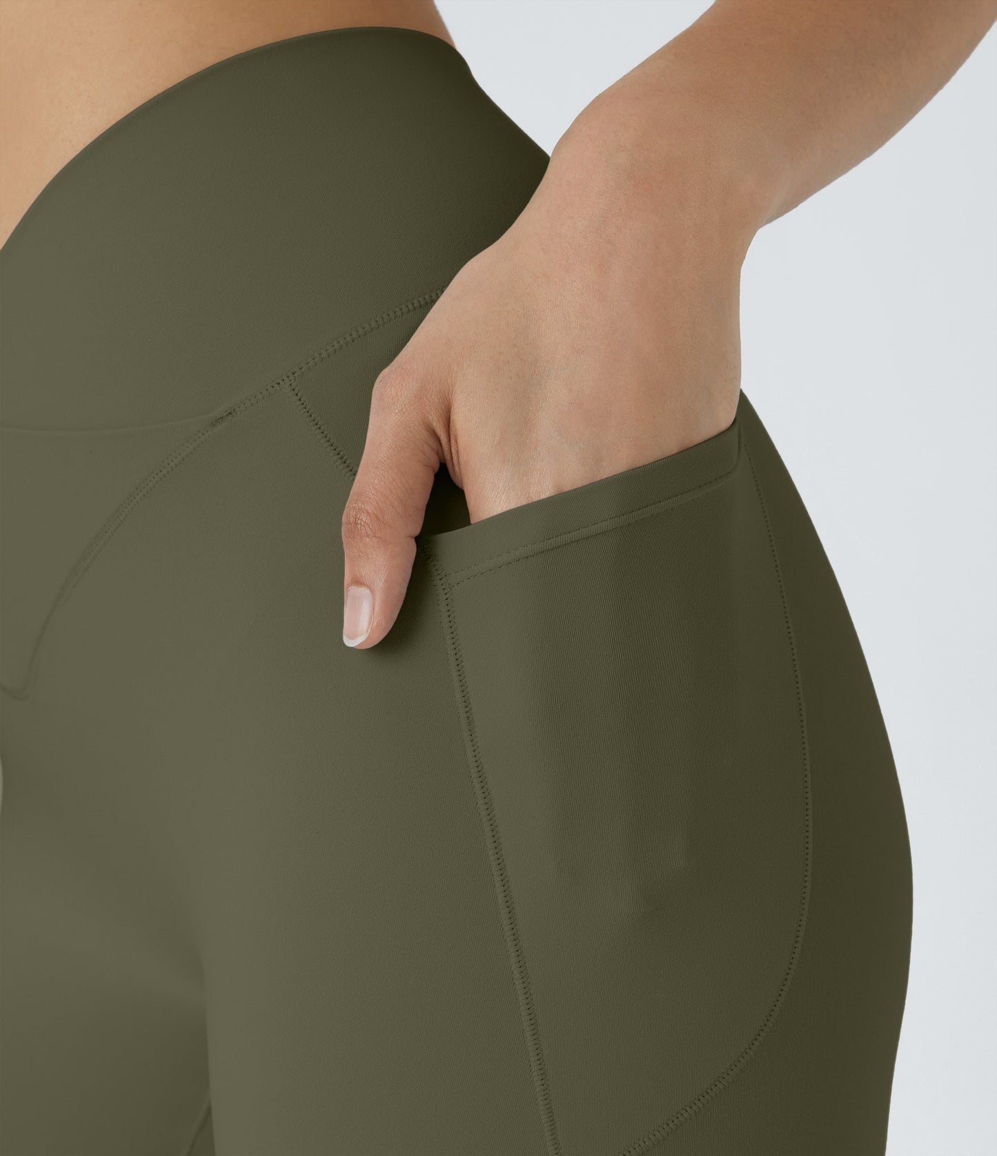 High Waisted Crossover Pocket Yoga Biker Shorts 7"-UPF50+