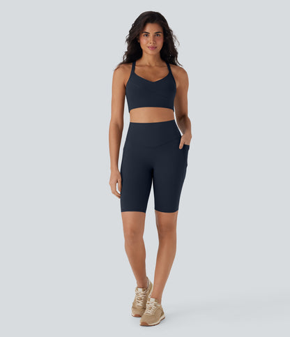 High Waisted Tummy Control Pocket Shaping Training Biker Shorts 9''