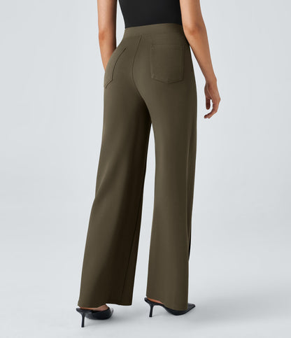 High Waisted Pocket Wide Leg Work Pants