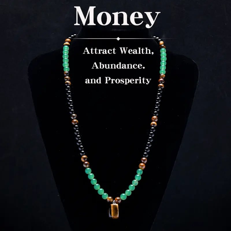 ✨✨ Money Attraction Necklace With GreenAventurine & Tiger Eye Pendant Healing Crystal Stone