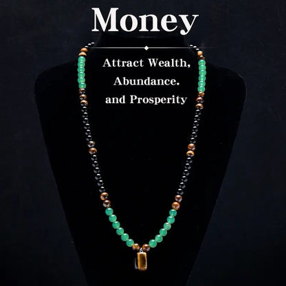 ✨✨ Money Attraction Necklace With GreenAventurine & Tiger Eye Pendant Healing Crystal Stone