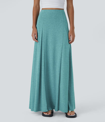 High Waisted Side Zipper Maxi Casual Flare Skirt
