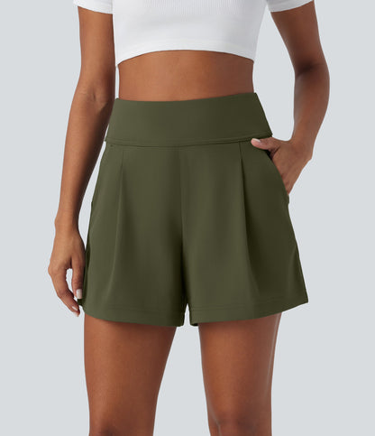 High Waisted Pocket Wide Leg Work Shorts