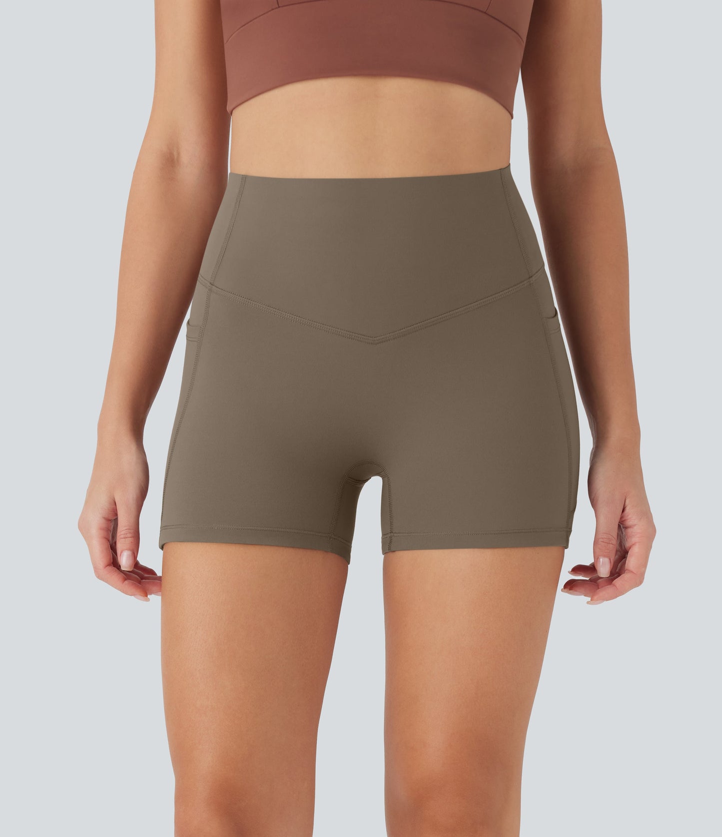 High Waisted Tummy Control Pocket Shaping Training Biker Shorts 3''