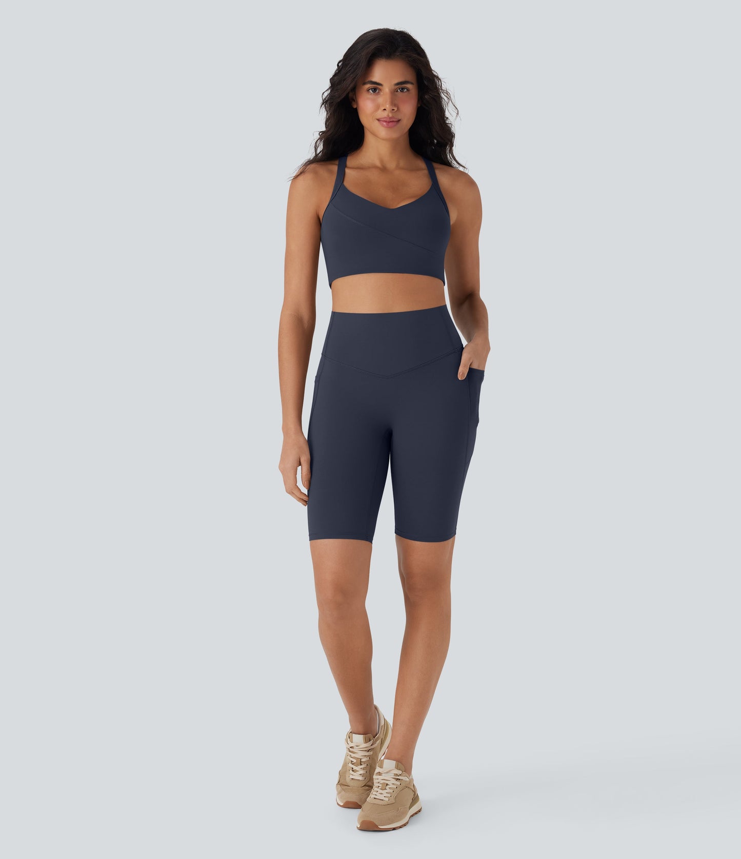 High Waisted Tummy Control Pocket Shaping Training Biker Shorts 9''
