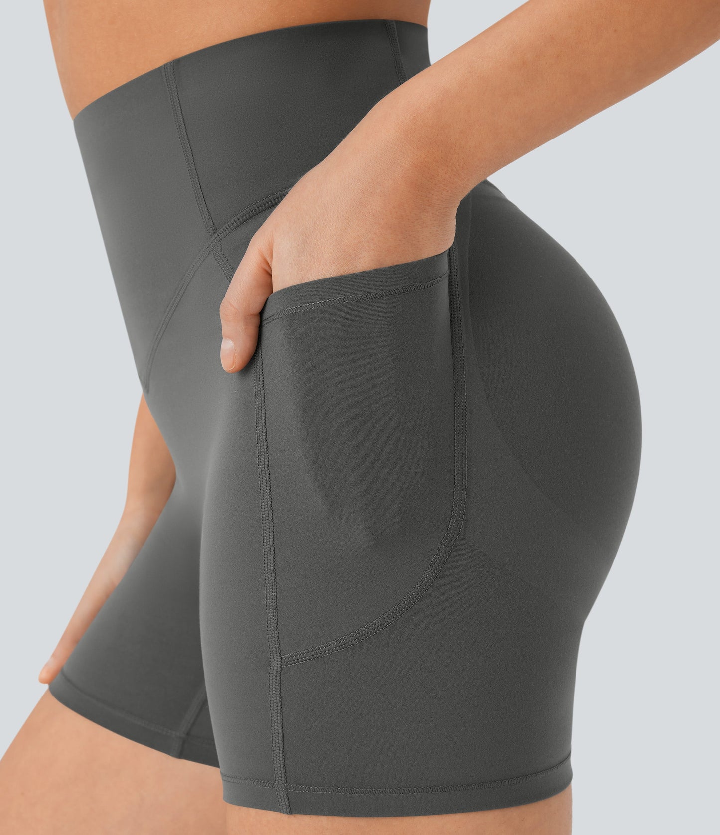 High Waisted Scrunch Butt Lifting Tummy Control Side Pocket Shaping Workout Biker Shorts 5''